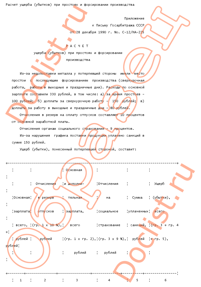 Расчет причиненного ущерба образец